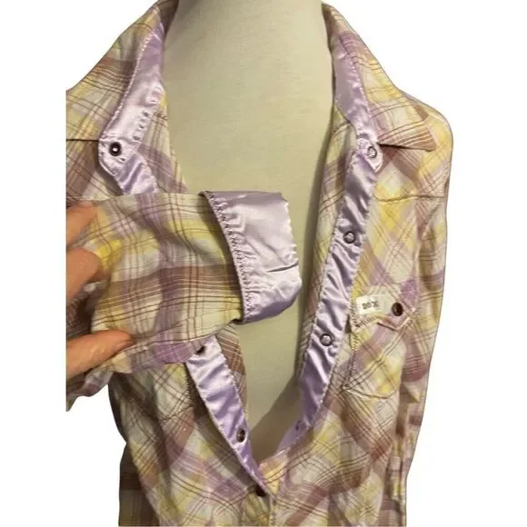 Wrangler Ultra 20X Fit Plaid Multi-Color Button Down Snap Jewel Buttons w/ Laven - Picture 4 of 16